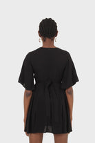 Black layered V-neck short sleeved dress_2