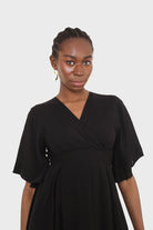 Black layered V-neck short sleeved dress_9