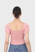 Pink ruched bodice puff sleeved top_3