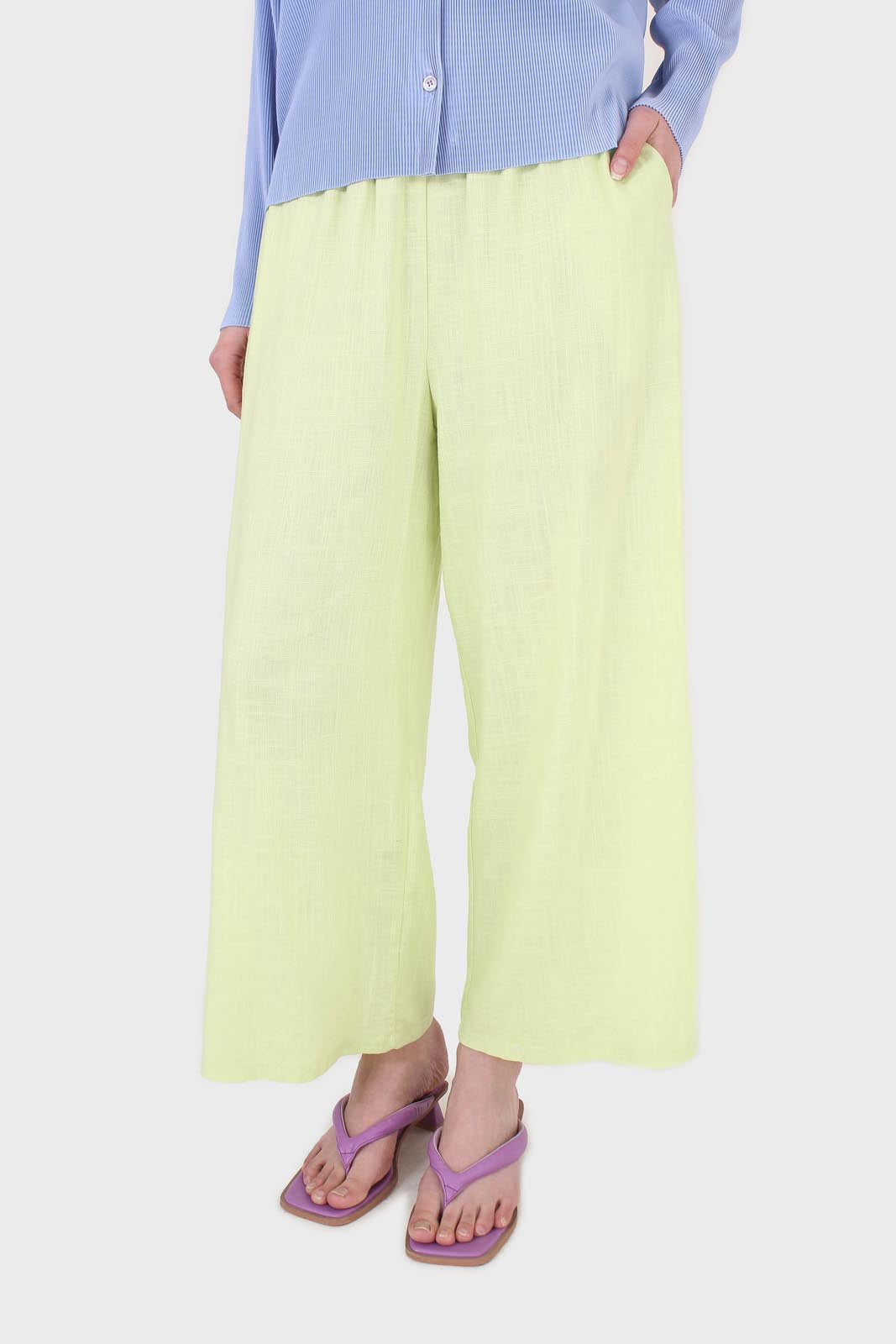 Neon green loose fit linen trousers