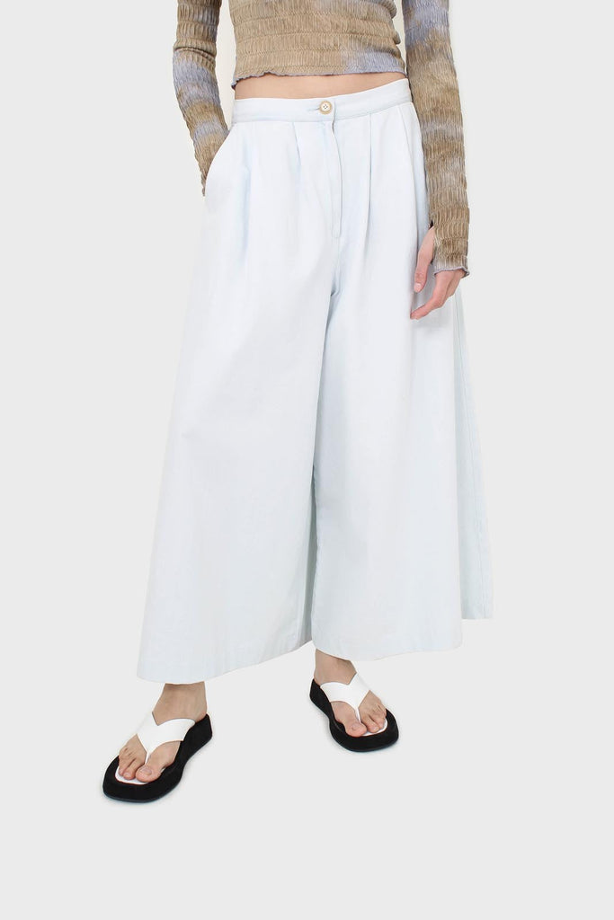 Ice blue double tucked wide fit trousers_1