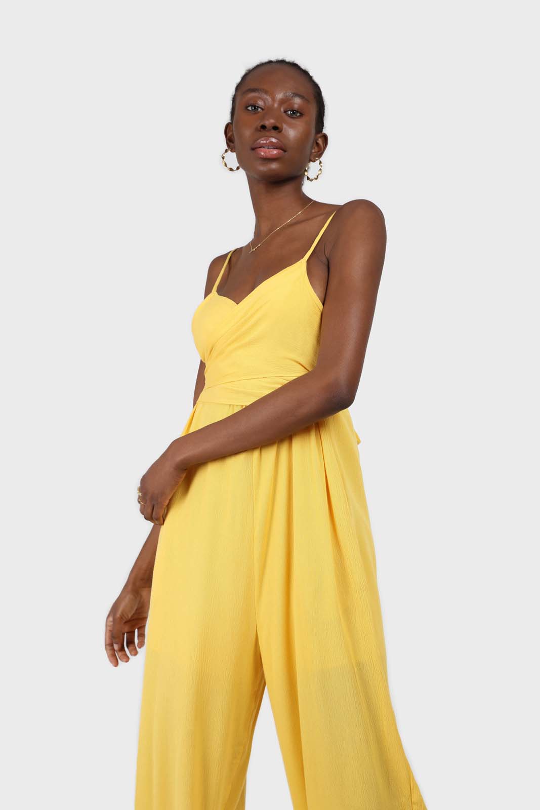 Yellow tie front thin strap jumpsuit_4