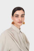 Pale khaki twist front cropped shirt_5