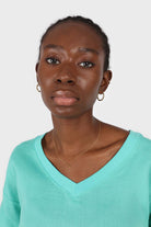 Green V-neck linen long sleeved top_5