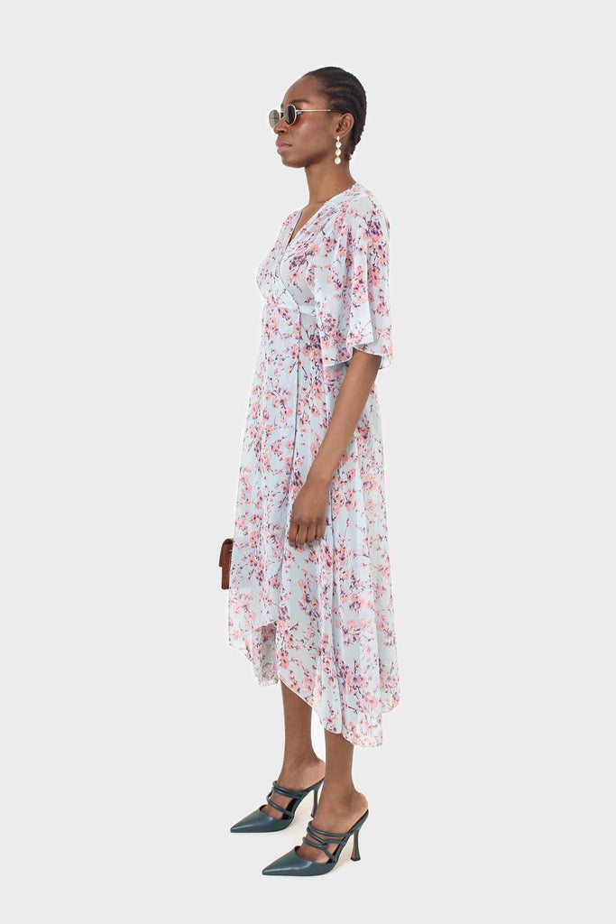 Blue and pink floral belted robe maxi dress_4