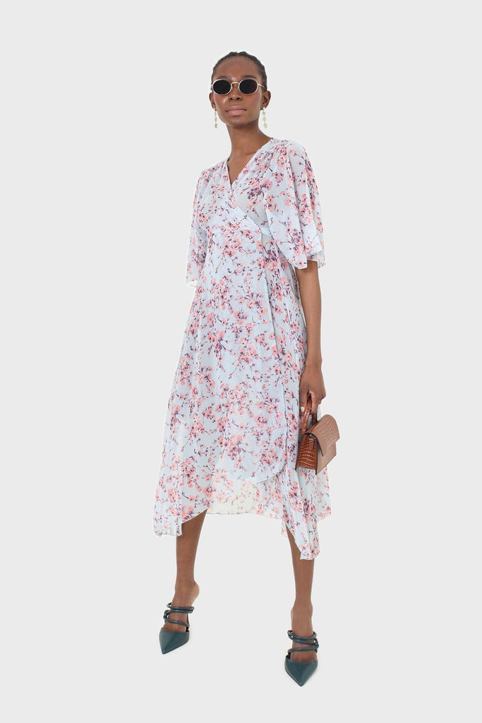Blue and pink floral belted robe maxi dress_7