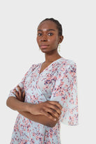 Blue and pink floral belted robe maxi dress_8