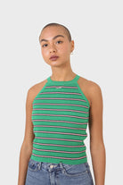 Green and pink striped halter neck knit tank_3