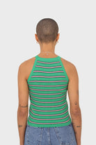 Green and pink striped halter neck knit tank_2