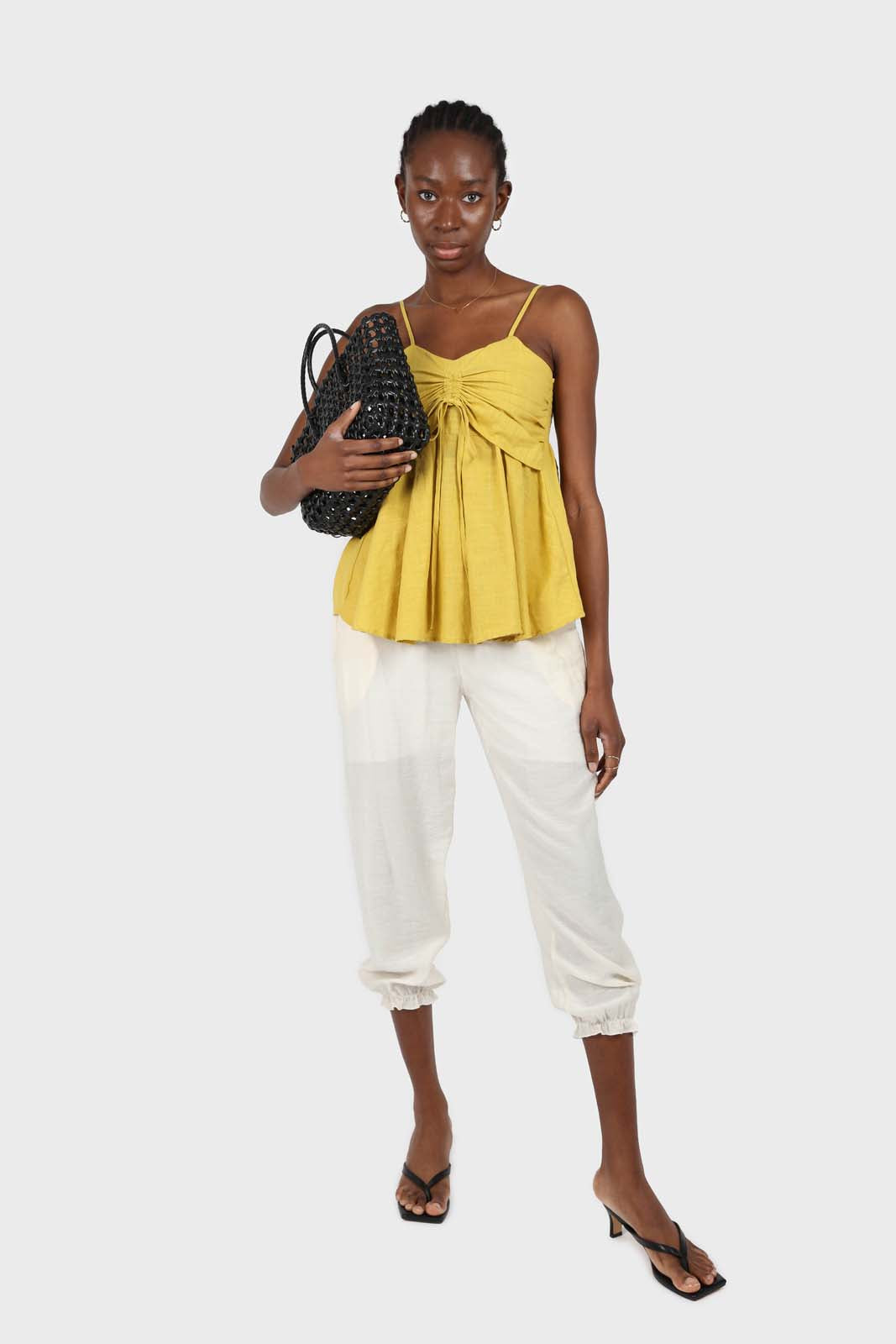 ruched hem loose fit silky trousers
