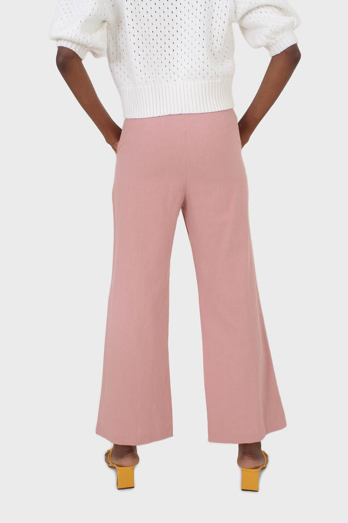 Dusty pink linen boot cut trousers_4
