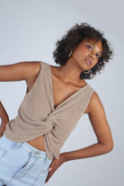 Beige twist front knit tank_4