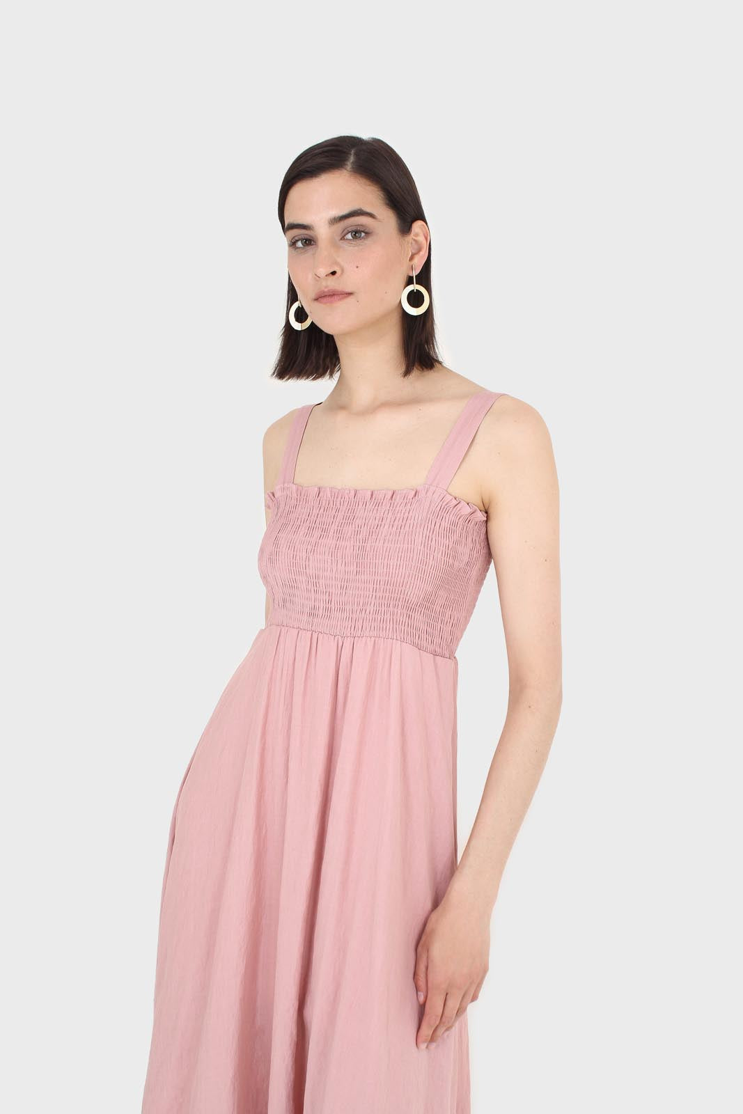 Pale pink ruched bodice thick strap maxi dress_8