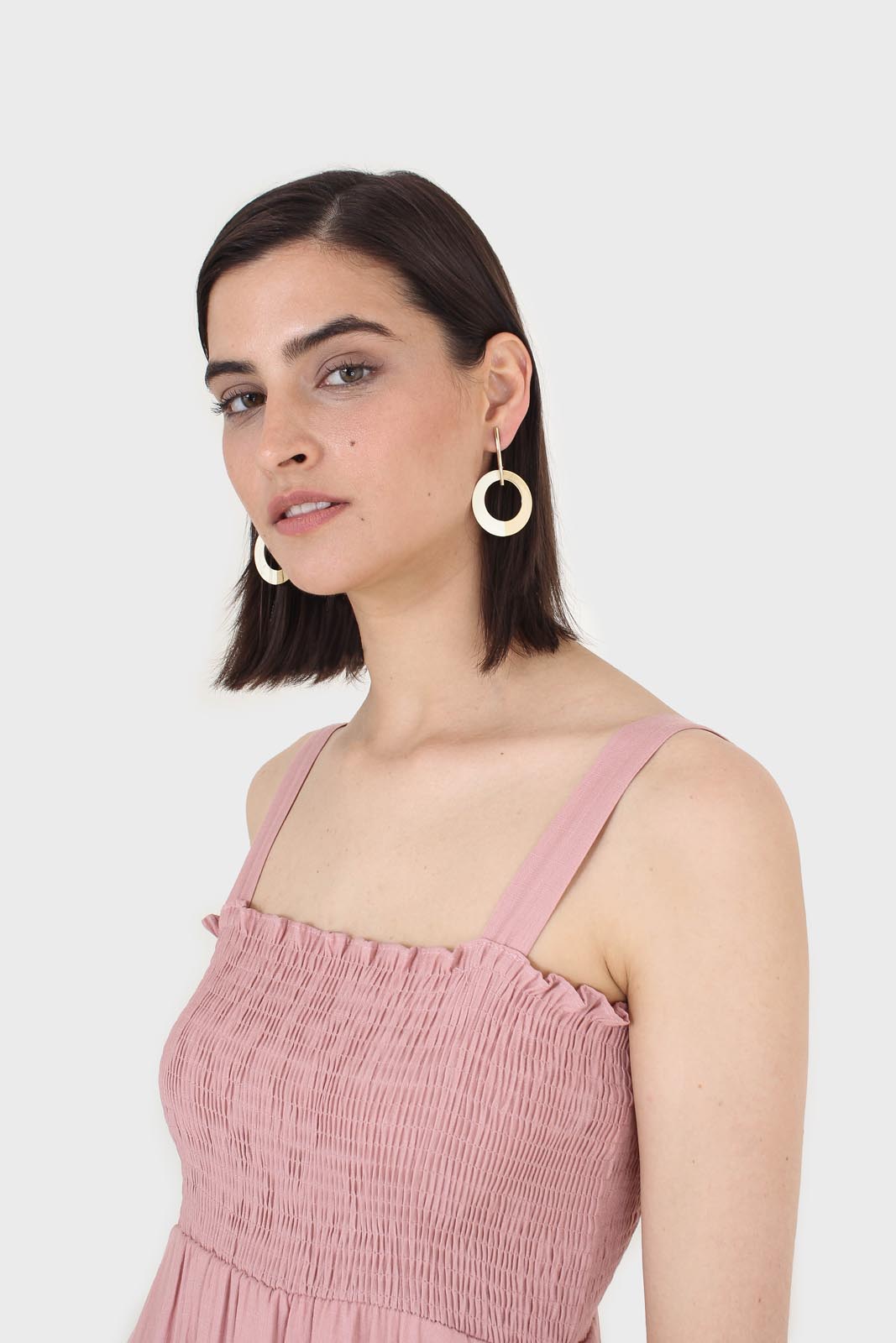 Pale pink ruched bodice thick strap maxi dress_6