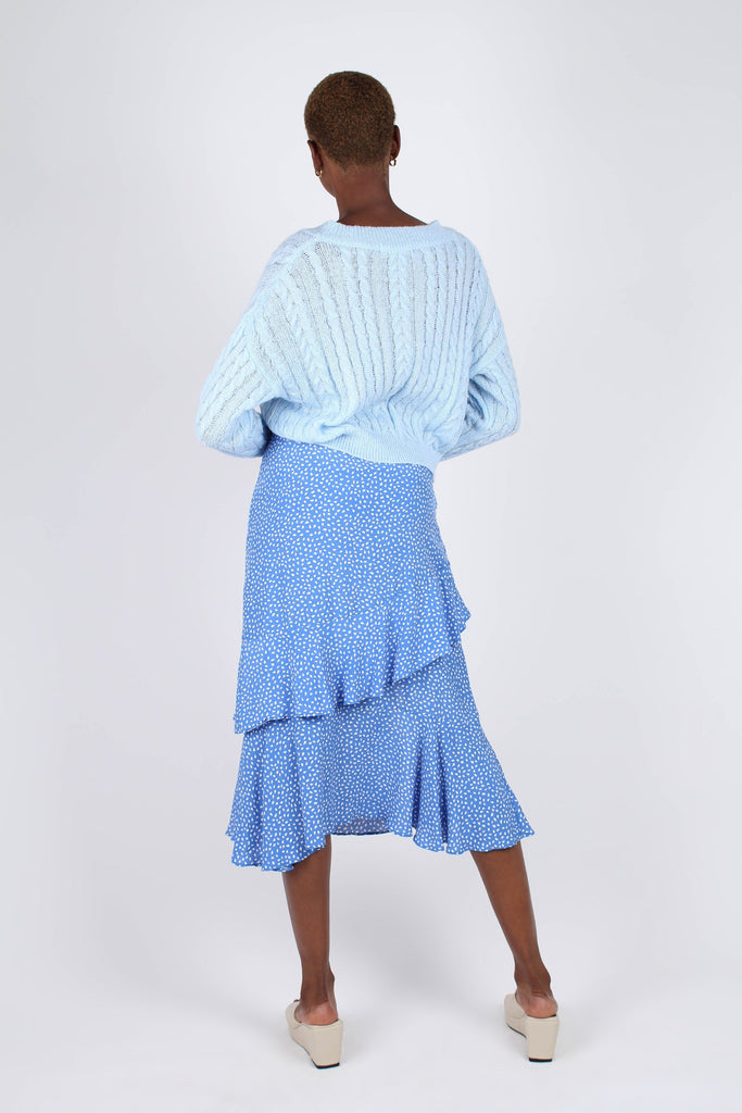 Blue and white dots tiered ruffle midi skirt_5