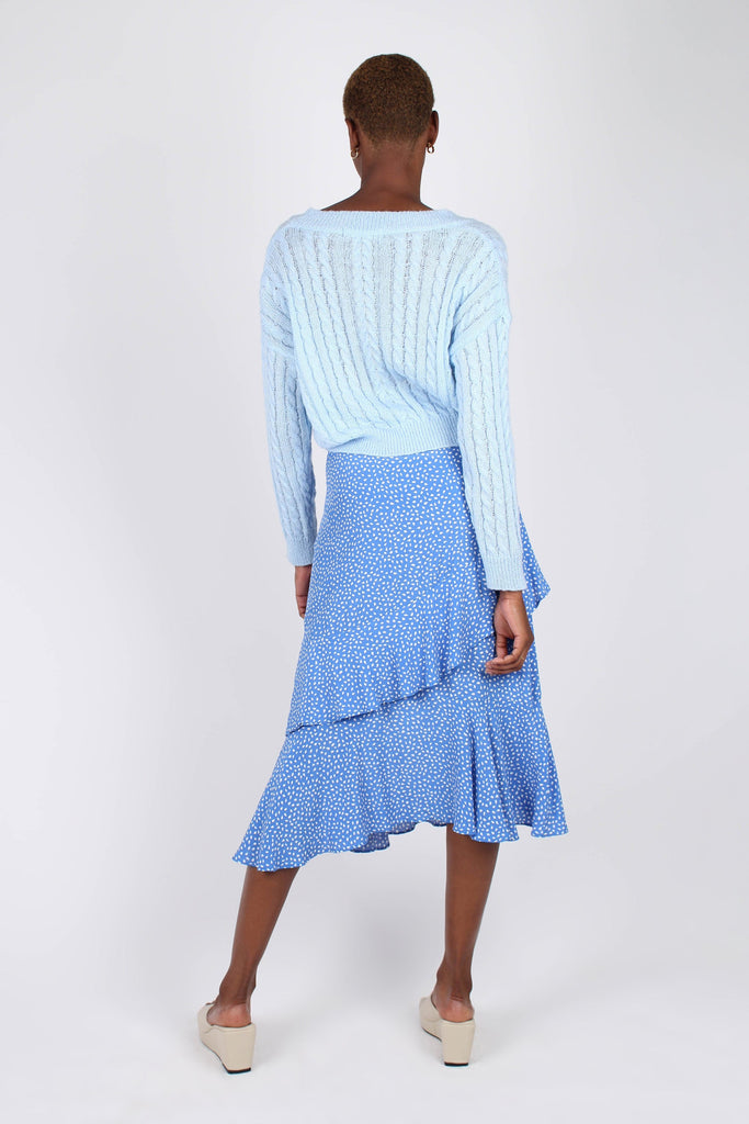 Blue and white dots tiered ruffle midi skirt_6