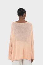 Pale orange wide neck long sleeved loose knit top_4
