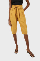 Yellow belted loose fit midi trousers_3