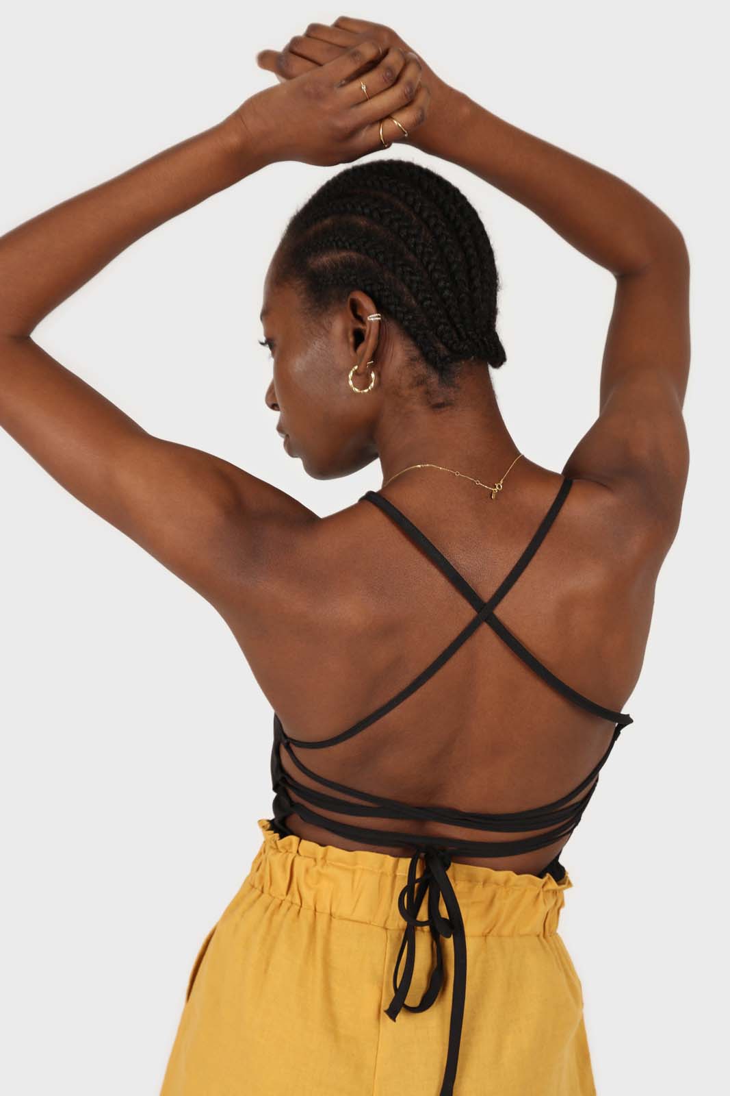 Yellow belted loose fit midi trousers_5