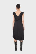 Black ruffle cross asymmetric hem maxi dress_2