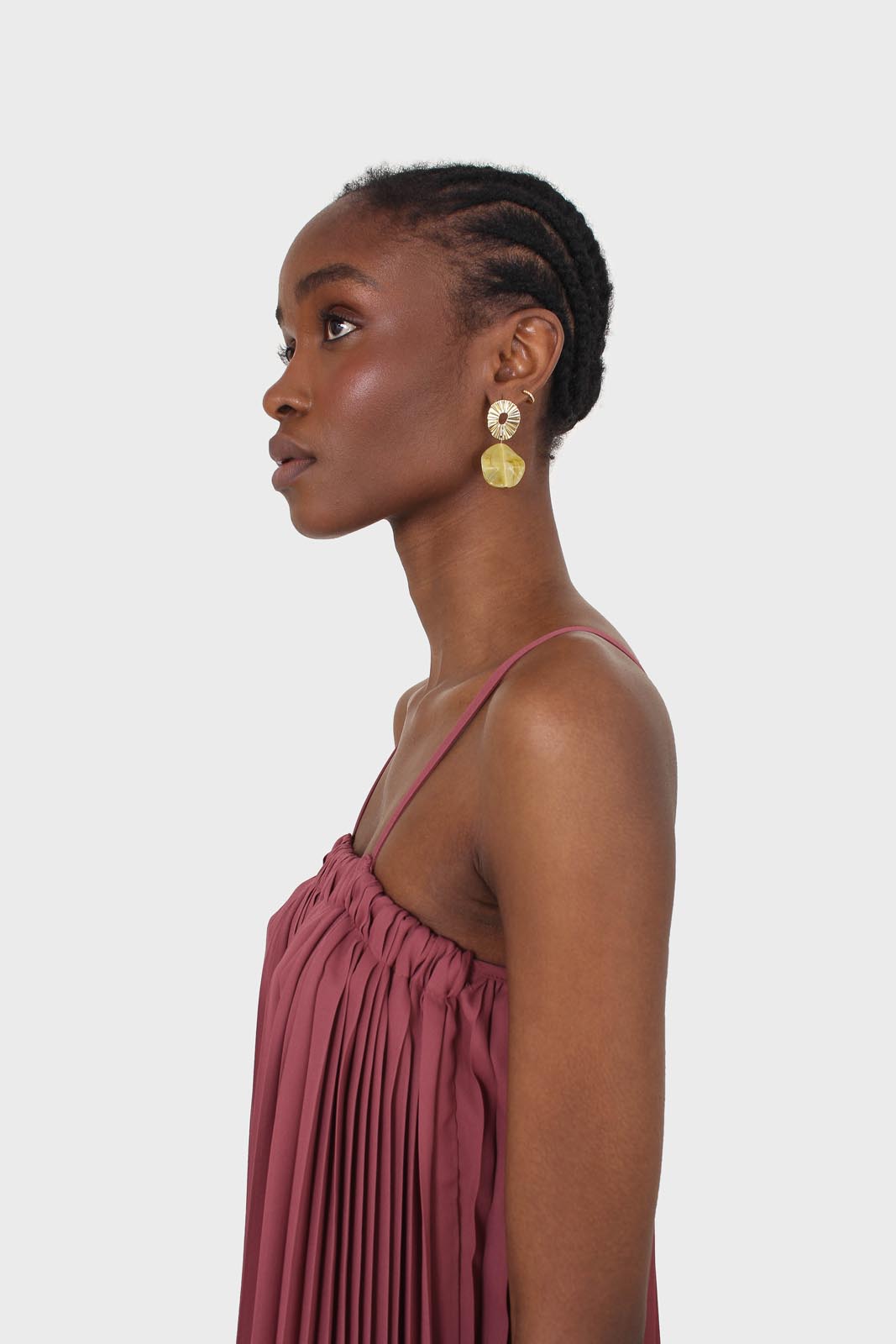 Dusty pink pleated thin strap dress_10