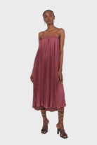 Dusty pink pleated thin strap dress_1