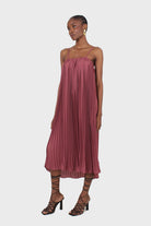 Dusty pink pleated thin strap dress_7