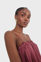 Dusty pink pleated thin strap dress_5