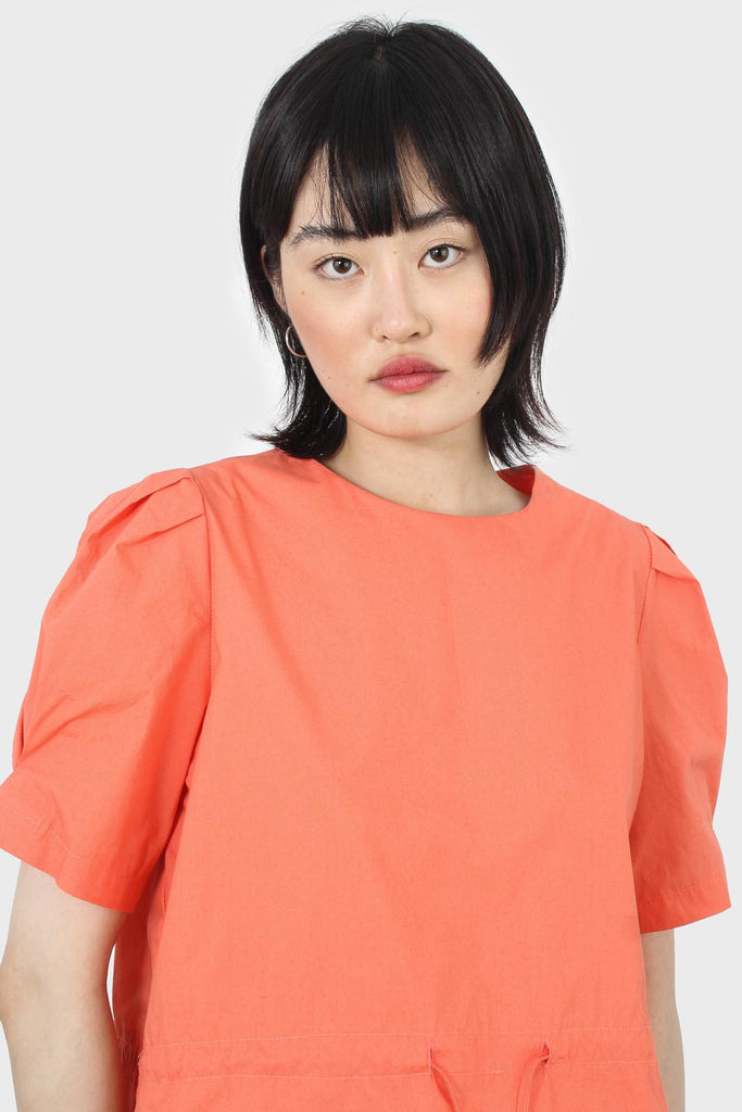 Orange drawstring waist puff short sleeved top_11