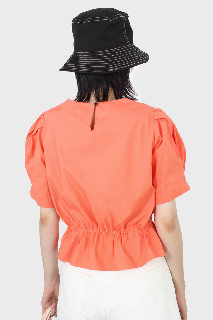 Orange drawstring waist puff short sleeved top_4