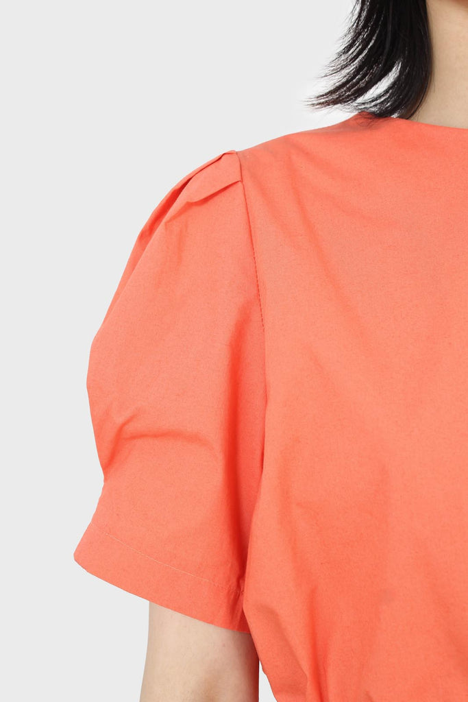 Orange drawstring waist puff short sleeved top_5