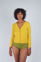 Mustard large ribbed button up short cardigan_3