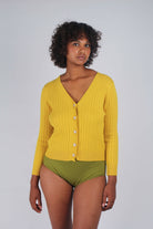 Mustard large ribbed button up short cardigan_4