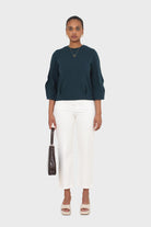 Dark green sharp seamed sleeve top_3