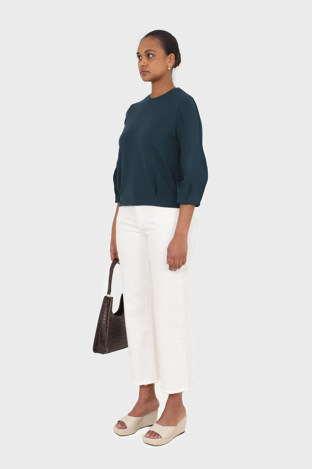 Dark green sharp seamed sleeve top_4