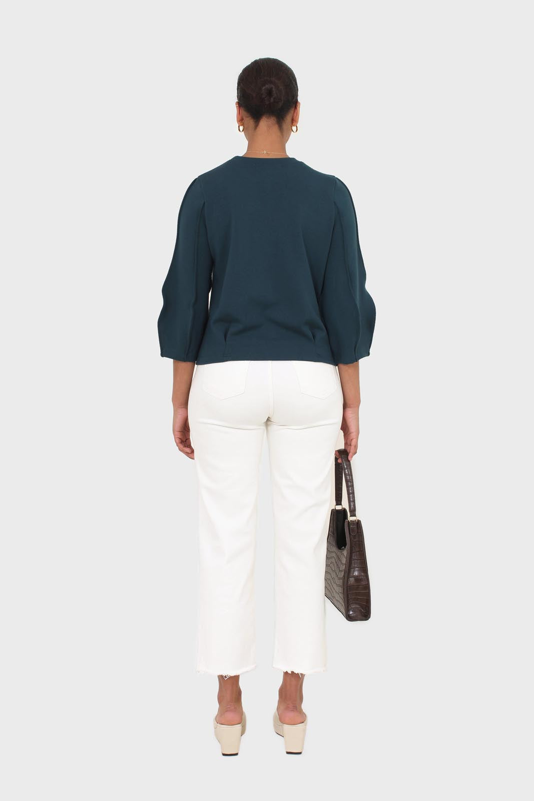 Dark green sharp seamed sleeve top_5