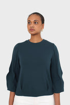 Dark green sharp seamed sleeve top_1
