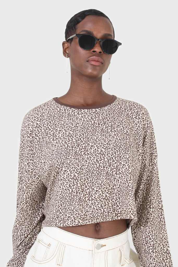 Ivory and brown leopard print cropped long sleeved top_4