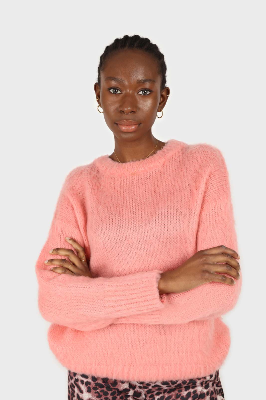 Dusty pink brushed oversized crew neck jumper_2