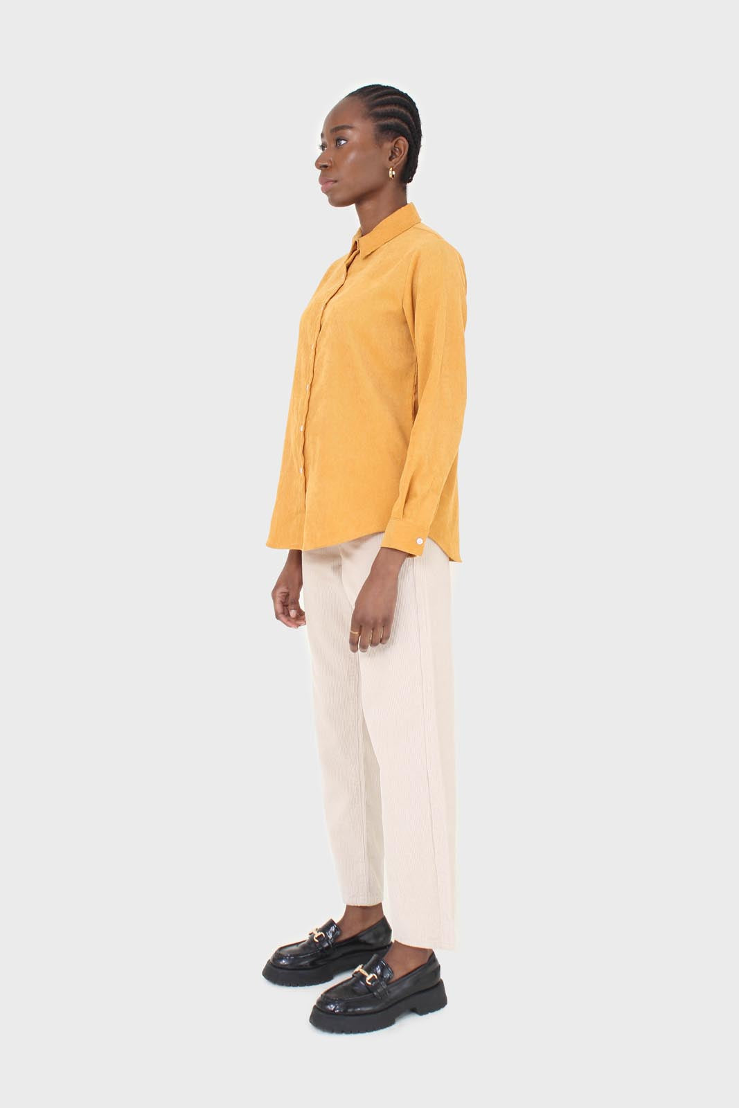 Mustard simple corduroy shirt_3