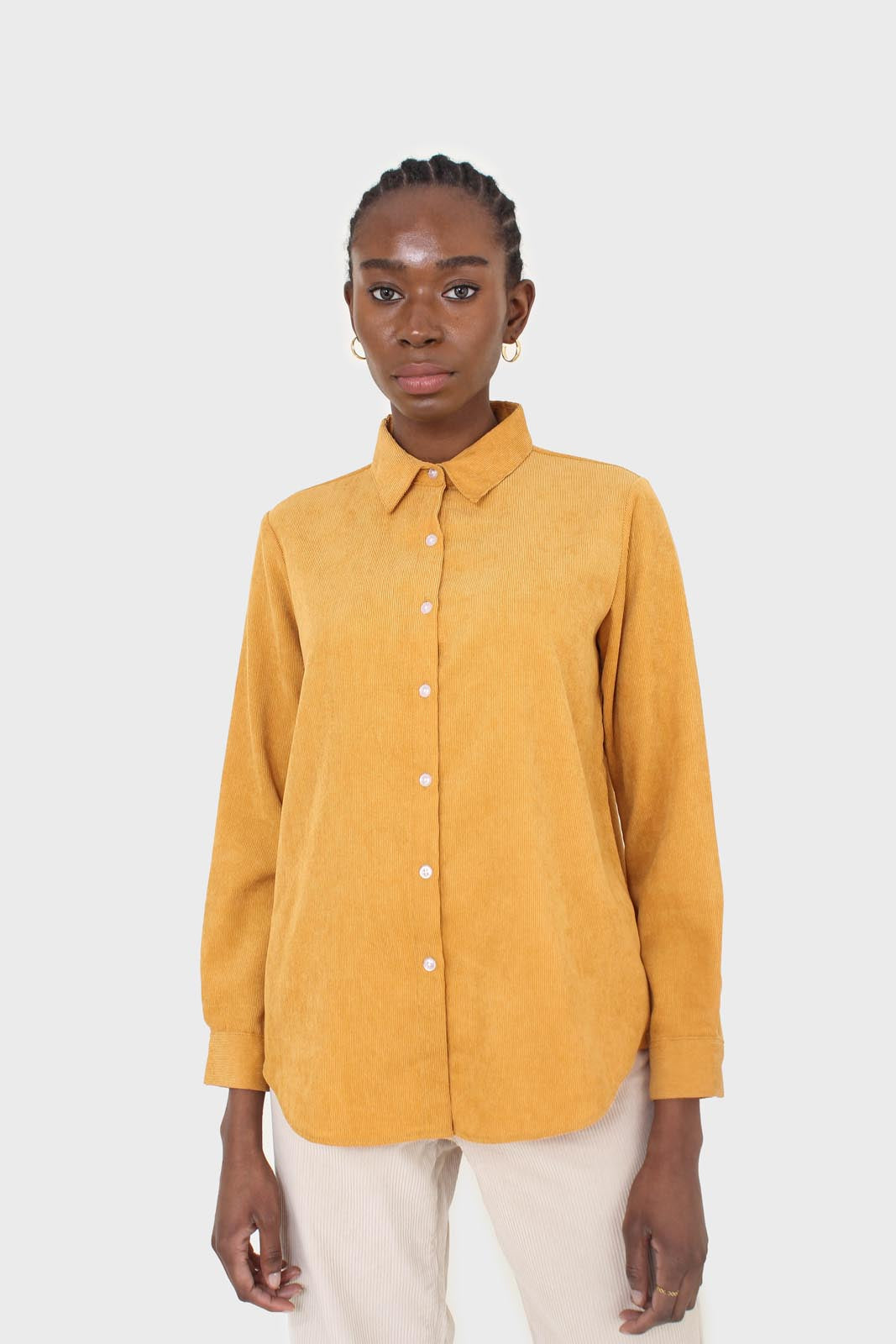 Mustard simple corduroy shirt_7