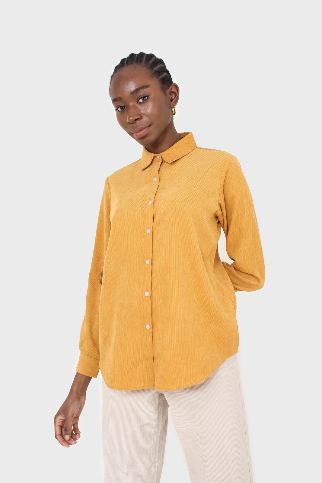 Mustard simple corduroy shirt_1