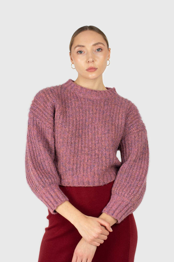 Dusty pink flecked chunky knit cropped jumper_1