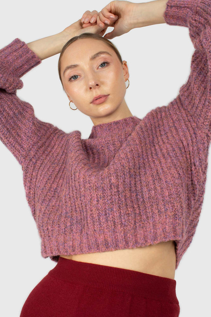 Dusty pink flecked chunky knit cropped jumper_2