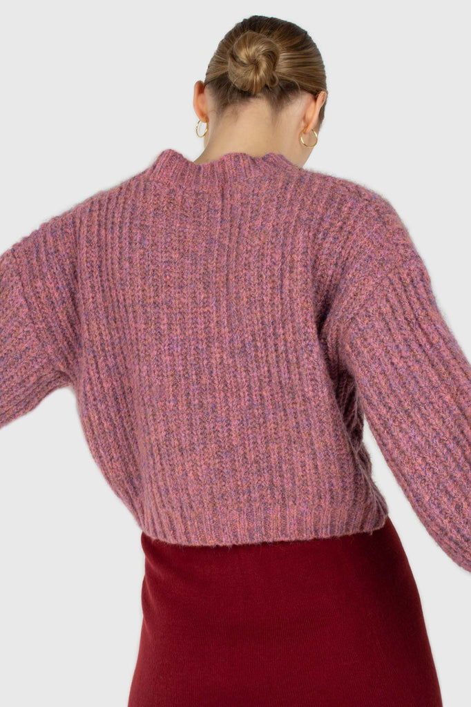 Dusty pink flecked chunky knit cropped jumper_4