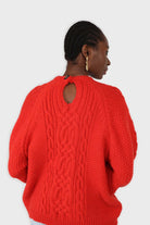 Bright red chunky cable knit balloon sleeved jumper_4