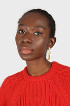 Bright red chunky cable knit balloon sleeved jumper_5