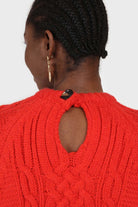 Bright red chunky cable knit balloon sleeved jumper_6