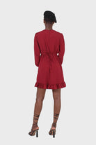 Red polka dot wrap front long sleeved mini dress_5