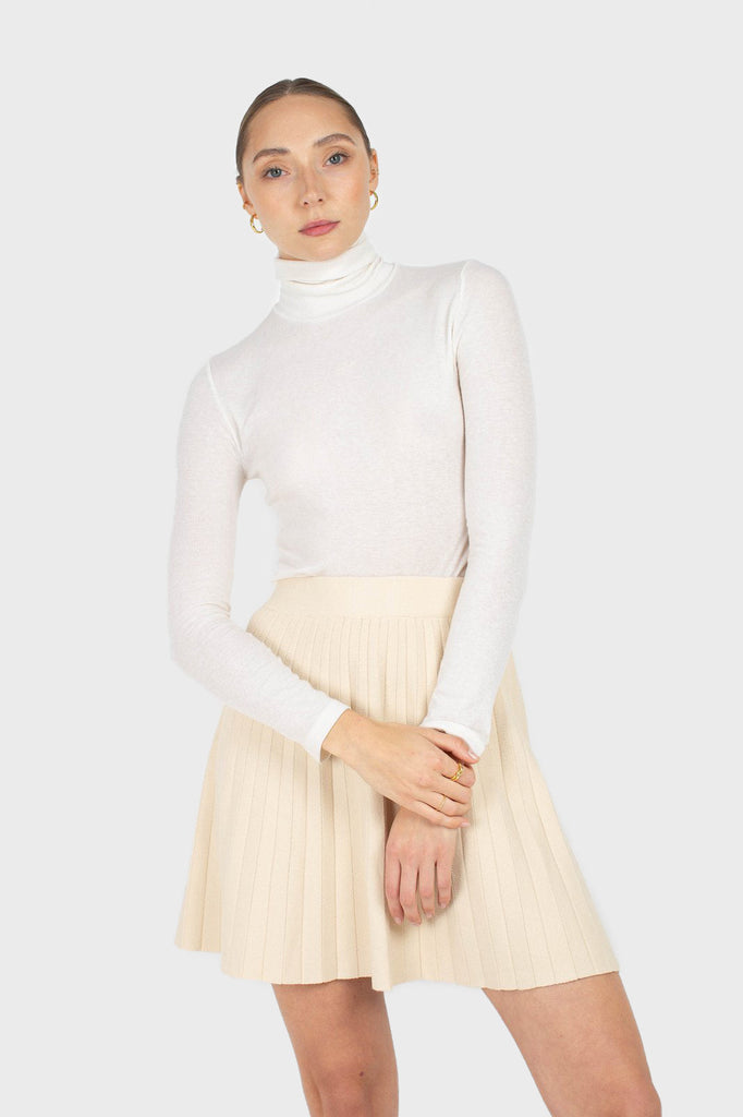 Ivory pleated knit mini skirt_5